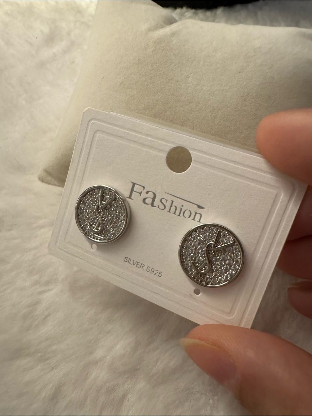 Silver Round Crystal Pavé Stud Earrings -